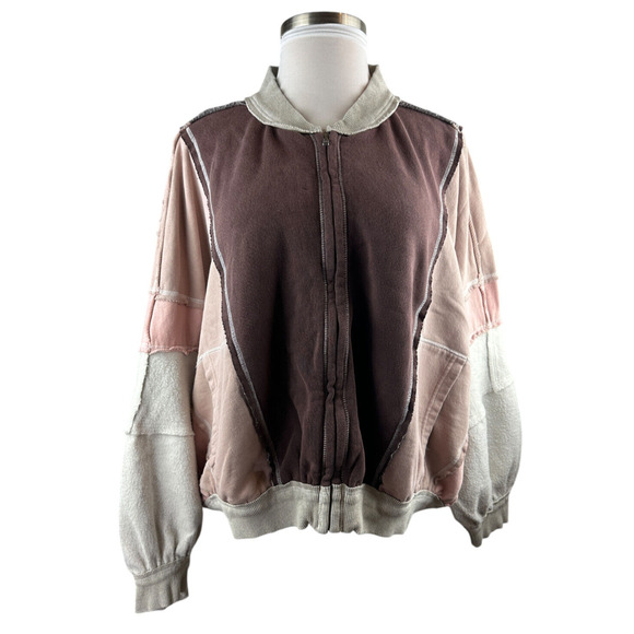 We The Free People Starburst Bomber Sweatshirt Full Zip Dolman Oversized XL - Picture 15 of 16